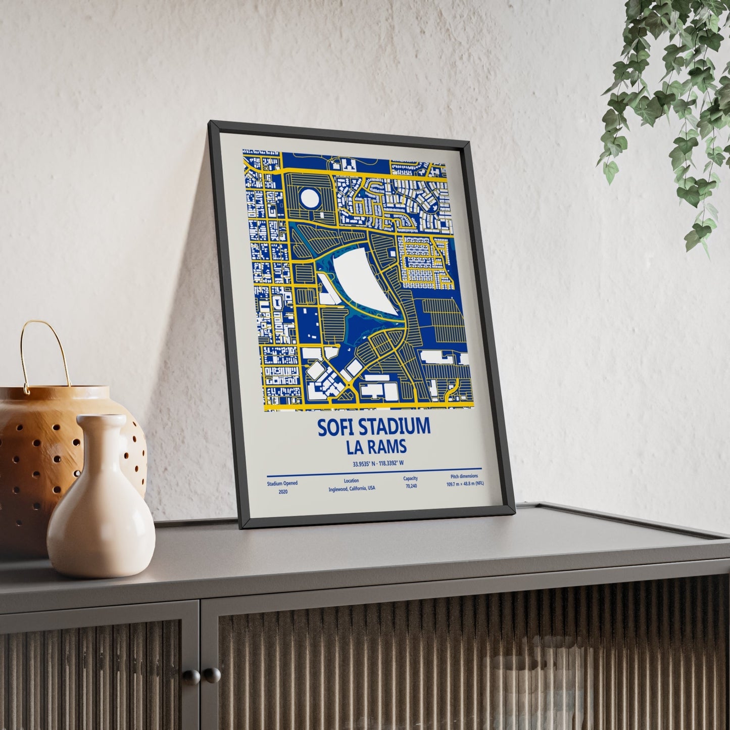 Framed SoFi Stadium LA Rams Stadium map print