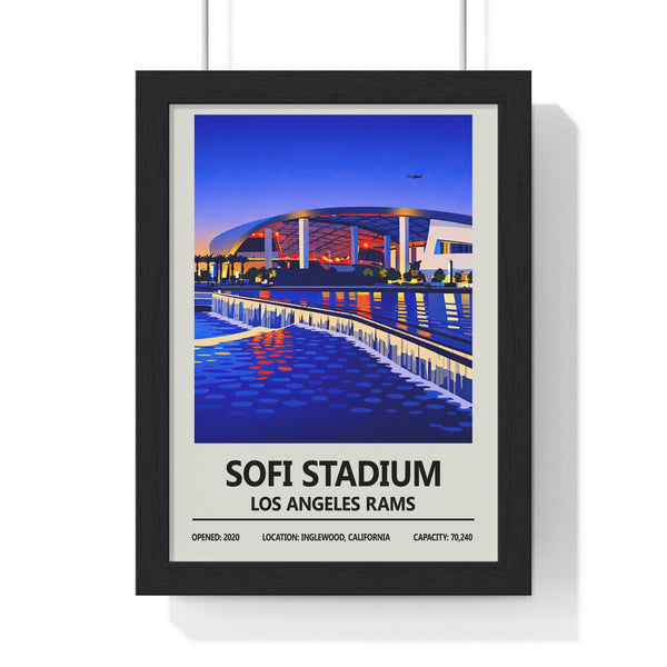 SoFi Stadium Los Angeles Rams poster framed in black MDF with perspex