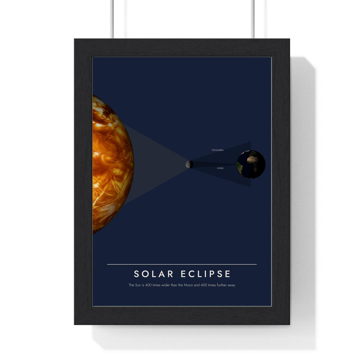 Solar Eclipse print framed in a black frame, ready to hang