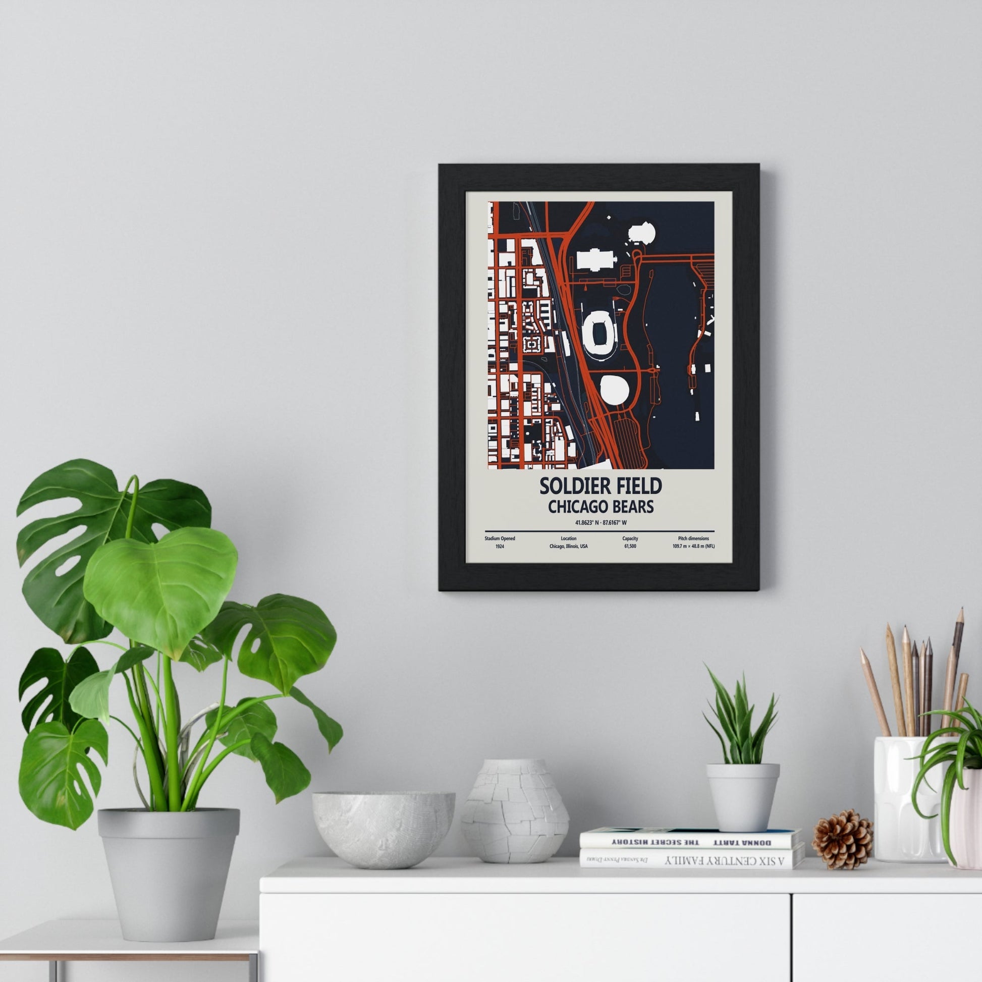 Framed Soldier Field Chicago Bears Stadium map print