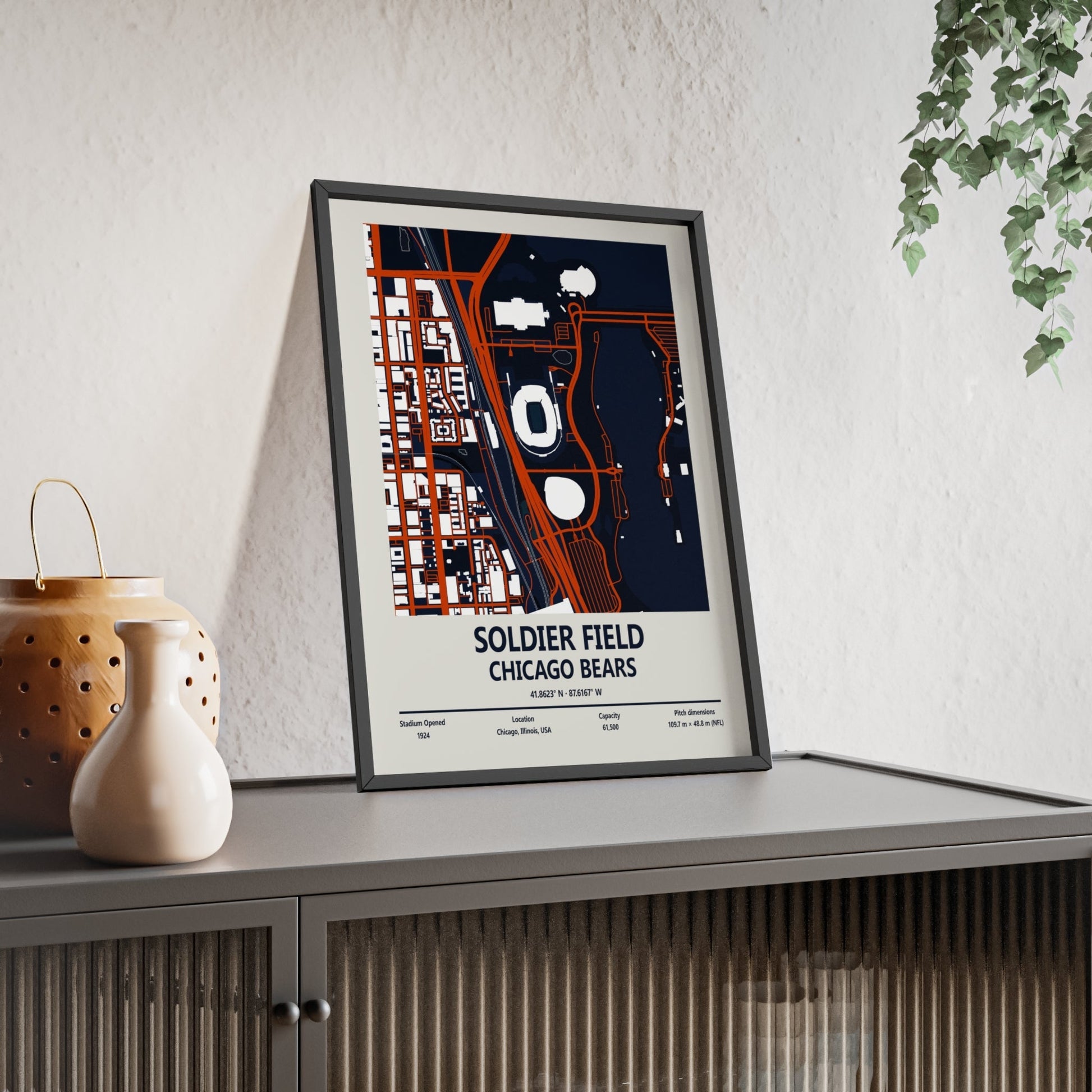 Framed Soldier Field Chicago Bears Stadium map print