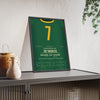 South Africa Rugby World Cup Final 2023 Poster - Pieter-Steph du Toit 7 Springboks Print framed and leaning on a sideboard