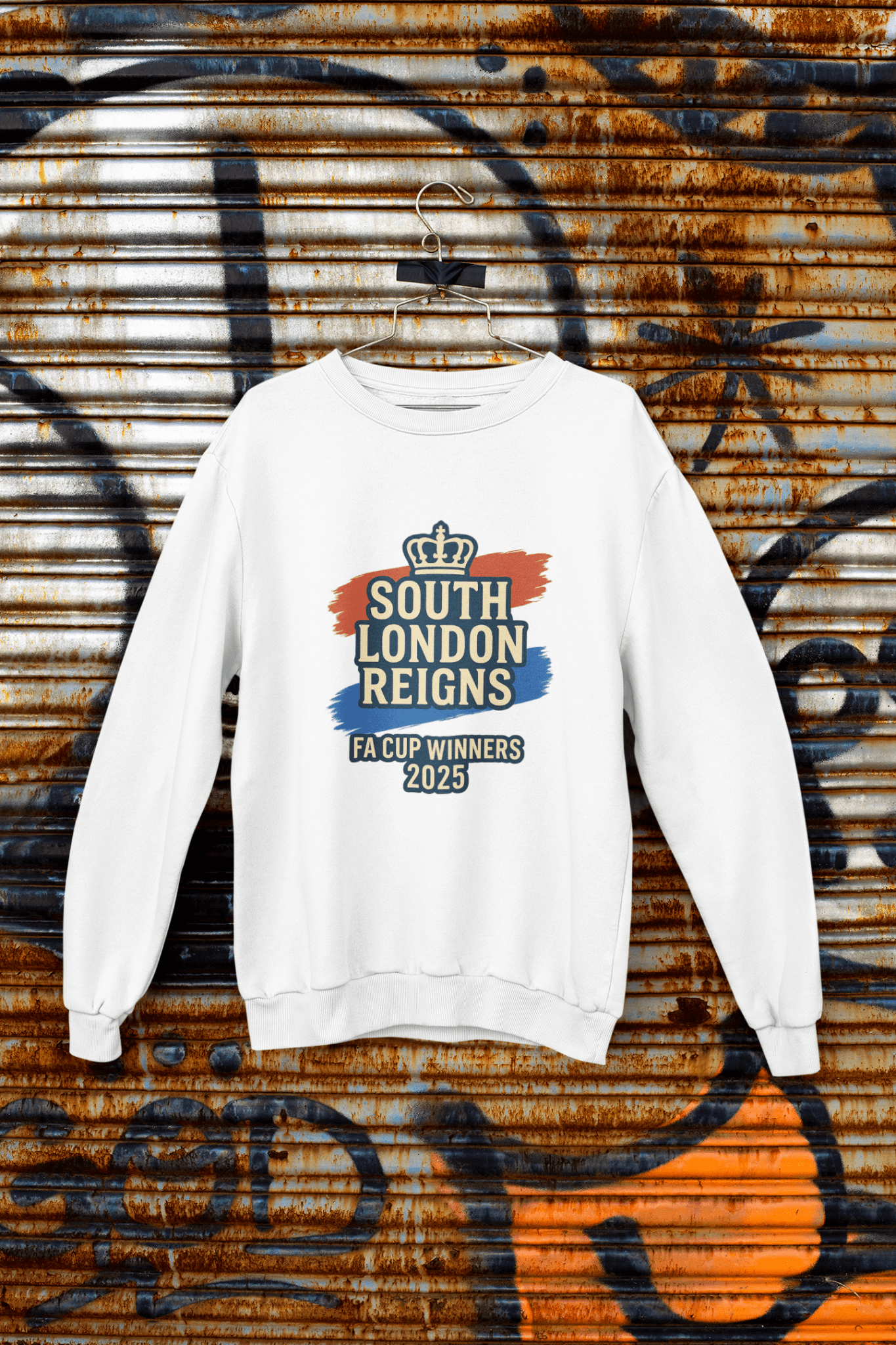 White t-shirt with South London Reigns - FA Cup Winners 2025 or Sweatshirt