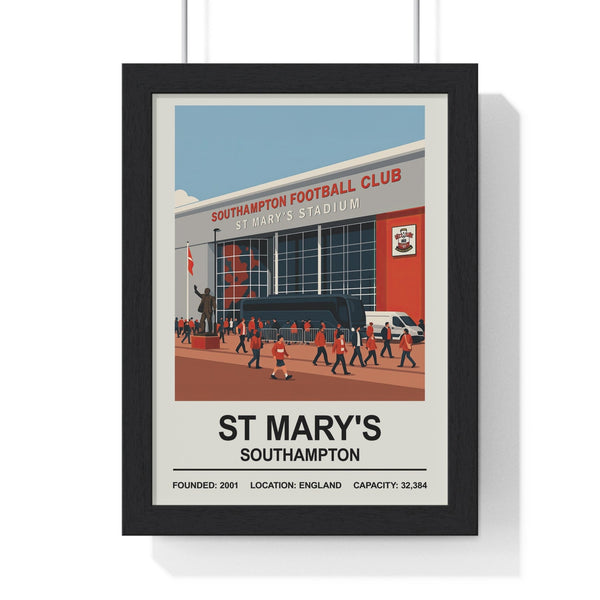 St Mary's Stadium print framed in black Poster Kingz frame, Southampton FC wall art