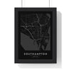 Southampton street map poster in black, minimal city map print framed in a black frame