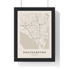 Southampton street map poster in cream, minimal city map print framed in a black frame