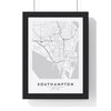 Southampton street map poster in white, minimal city map print framed in a black frame