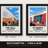 Southampton Then & Now Stadium Set | The Dell + St Mary's Stadium Prints - framed prints shown together as a set