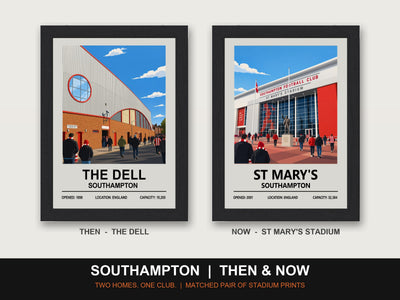 Southampton Then & Now Stadium Set | The Dell + St Mary's Stadium Prints