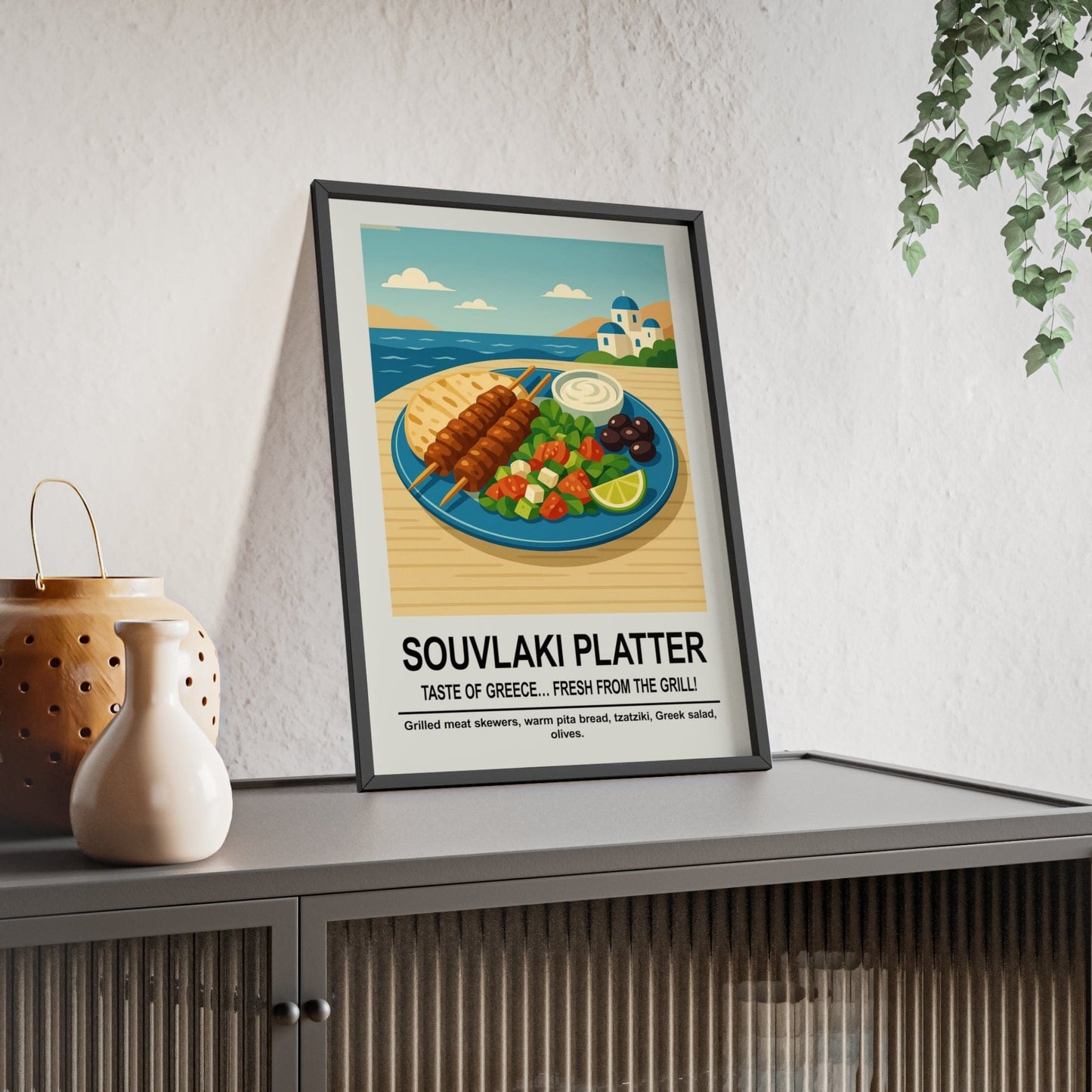 Framed Souvlaki Platter - Greek Kitchen & Dining Room D�cor Print print