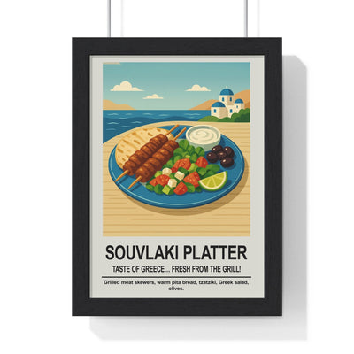 Framed Souvlaki Platter - Greek Kitchen & Dining Room D�cor Print print