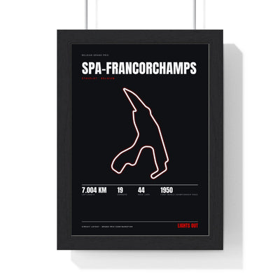 Spa-Francorchamps Circuit print framed in a black frame, ready to hang