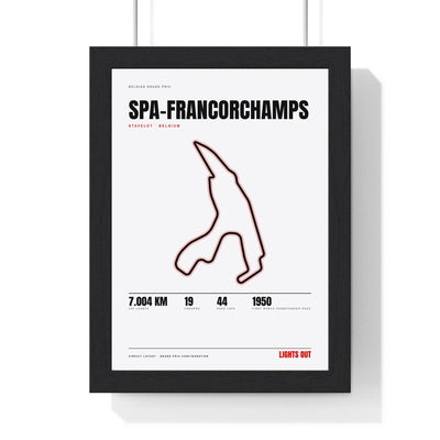 Spa-Francorchamps Circuit print White framed in a black frame, ready to hang