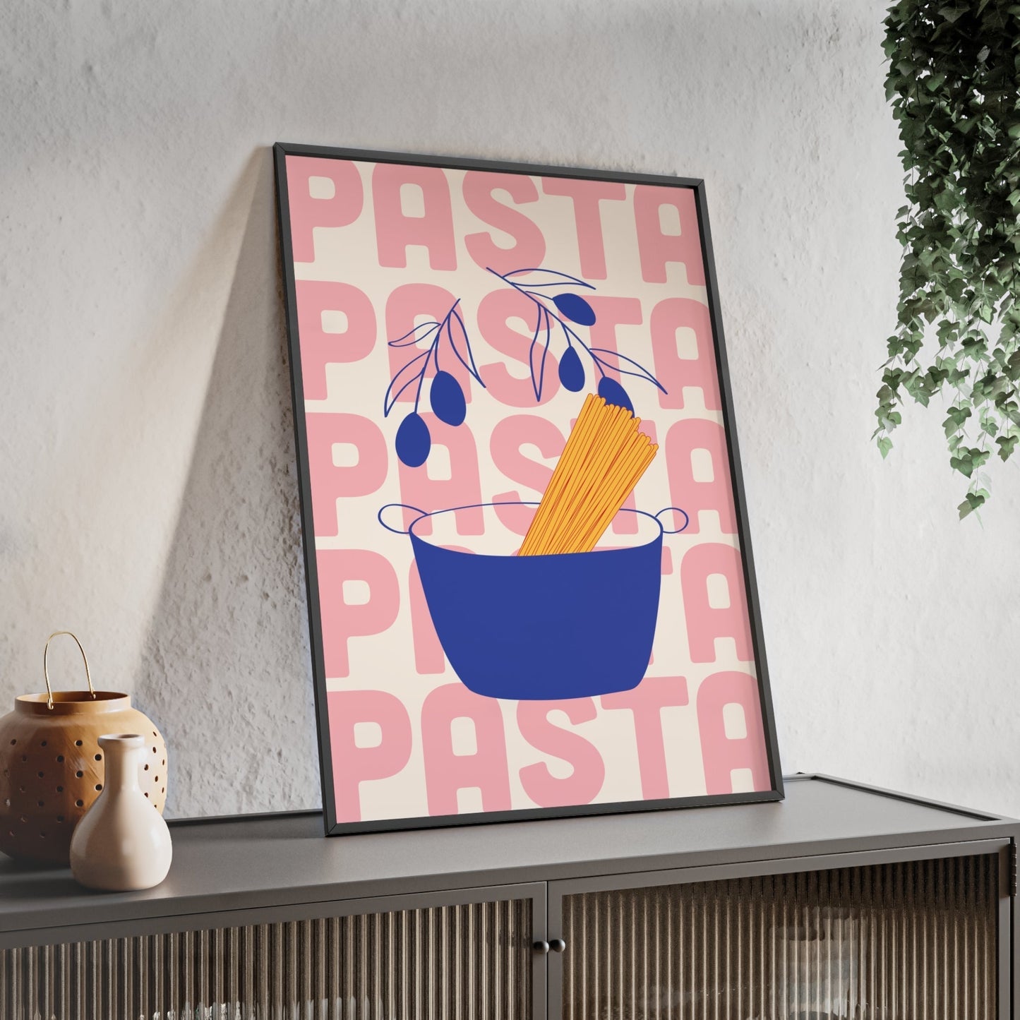 Framed Spaghetti Pot Kitchen Print - Italian Pasta print