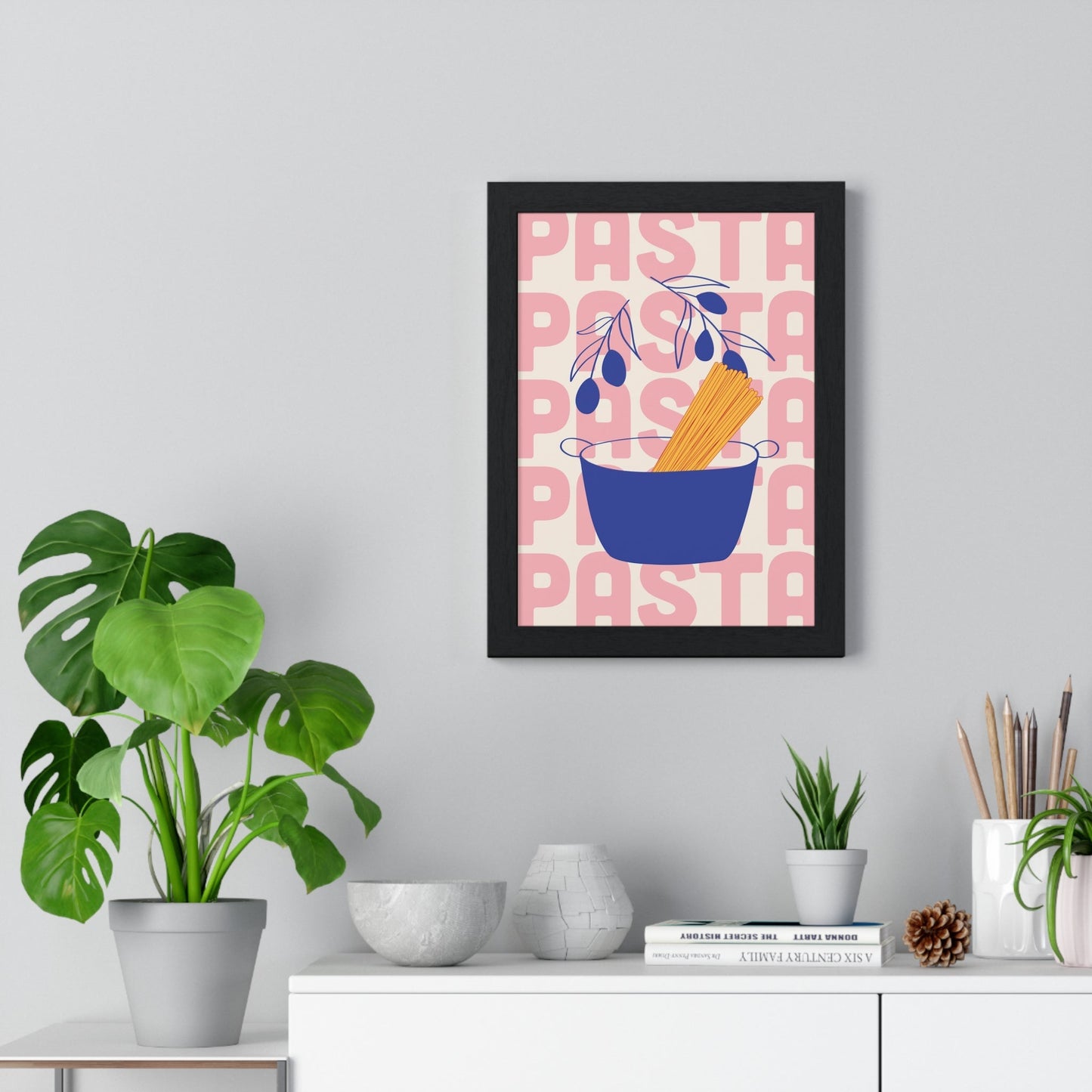 Framed Spaghetti Pot Kitchen Print - Italian Pasta print