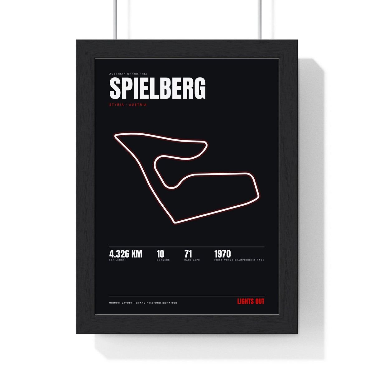 Spielberg Circuit print framed in a black frame, ready to hang