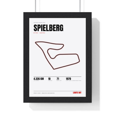 Spielberg Circuit print White framed in a black frame, ready to hang