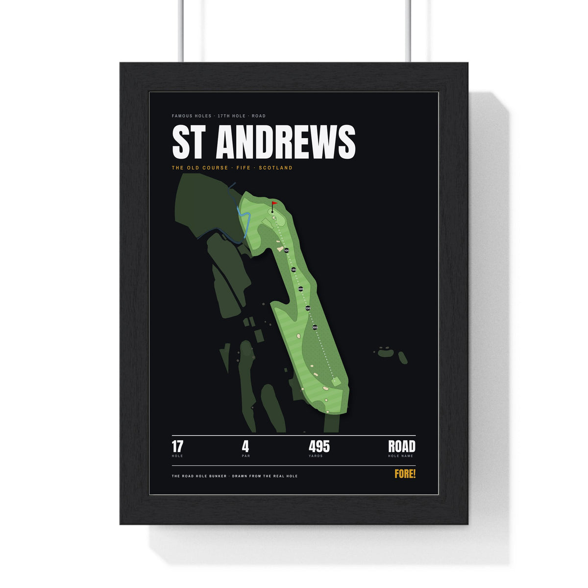 St Andrews 17th Hole print framed in a black frame, ready to hang
