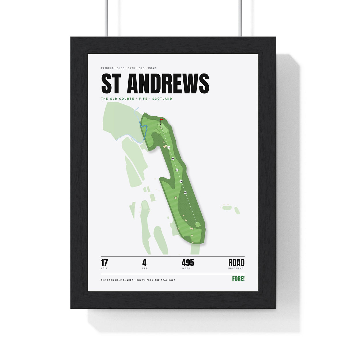 St Andrews 17th Hole White print framed in a black frame, ready to hang