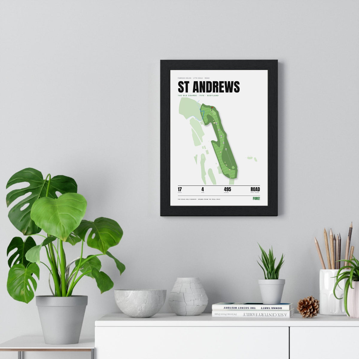 St Andrews 17th Hole White print framed on a living room wall