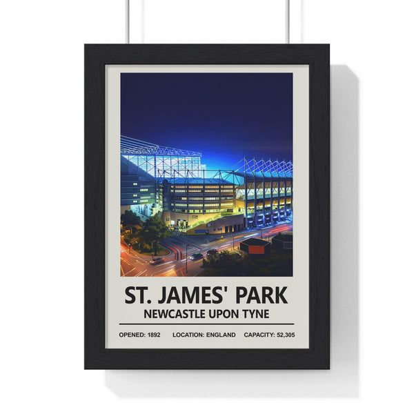 St James Park Newcastle night edition stadium poster framed in black MDF frame with perspex