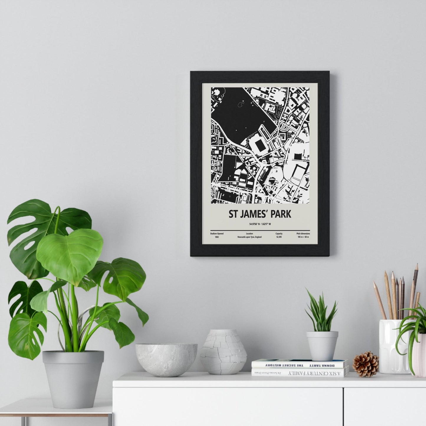 Framed St James' Park Stadium map print