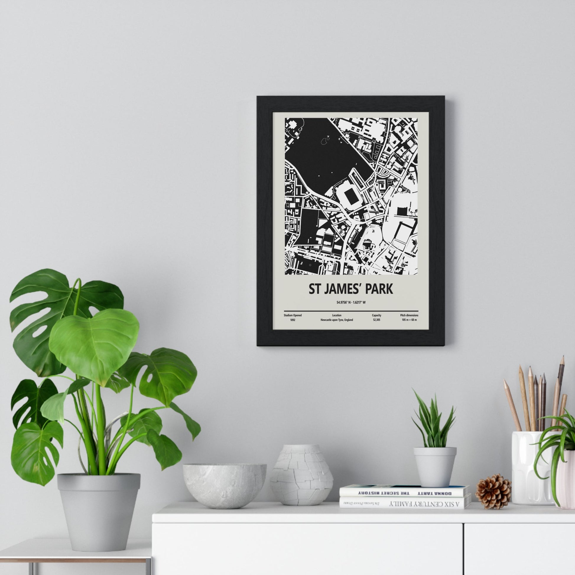 Framed St James' Park Stadium map print
