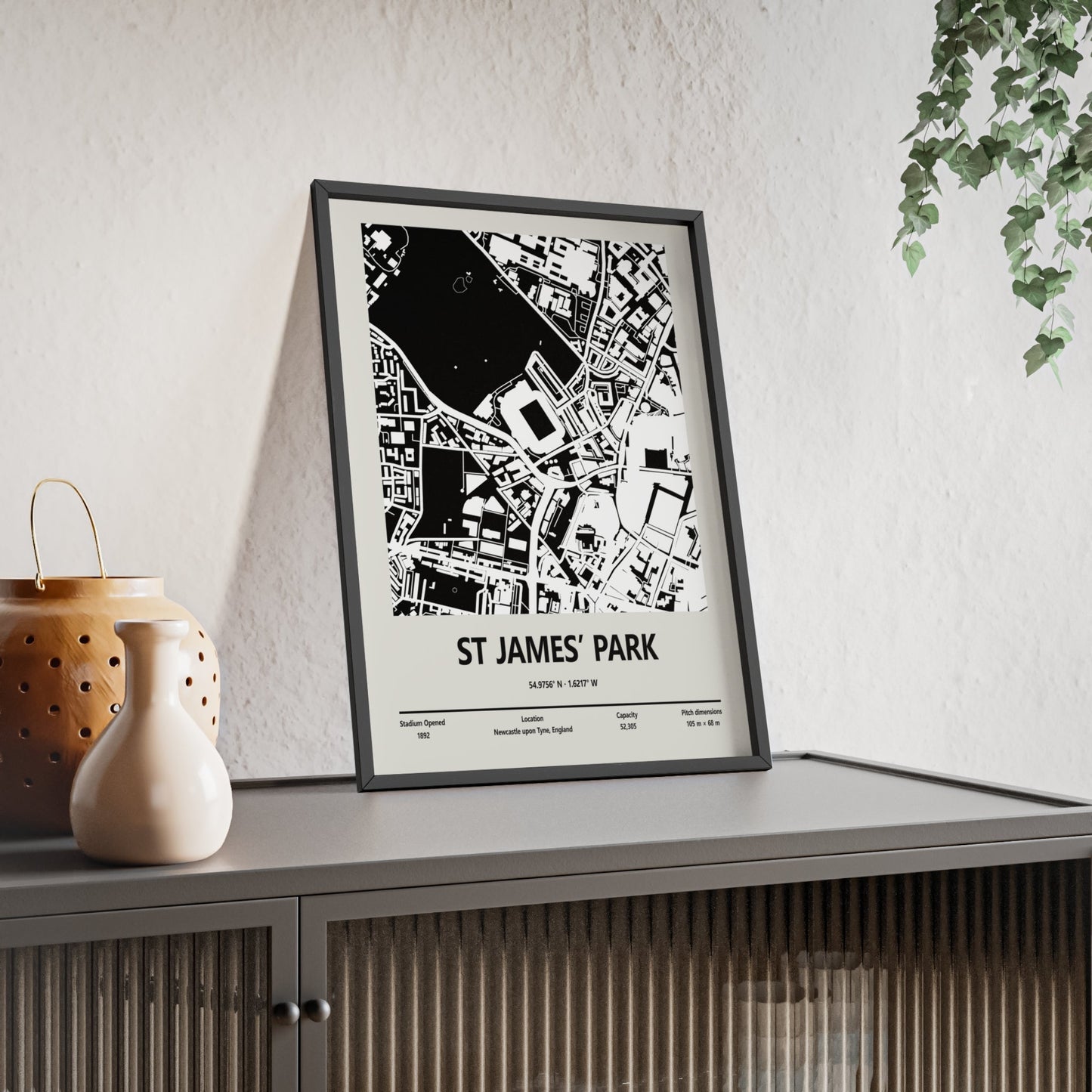 Framed St James' Park Stadium map print