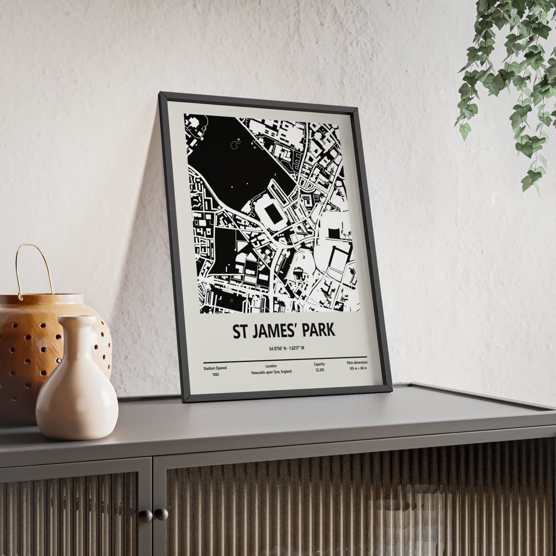 Framed St James' Park Stadium map print