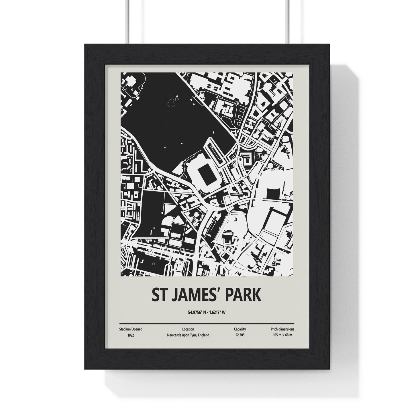 Framed St James' Park Stadium map print