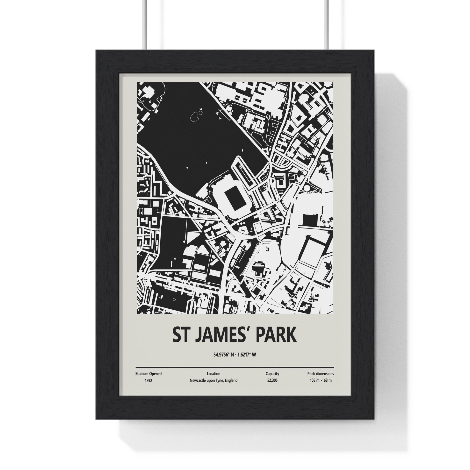 Framed St James' Park Stadium map print