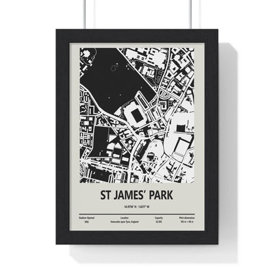 Framed St James' Park Stadium map print