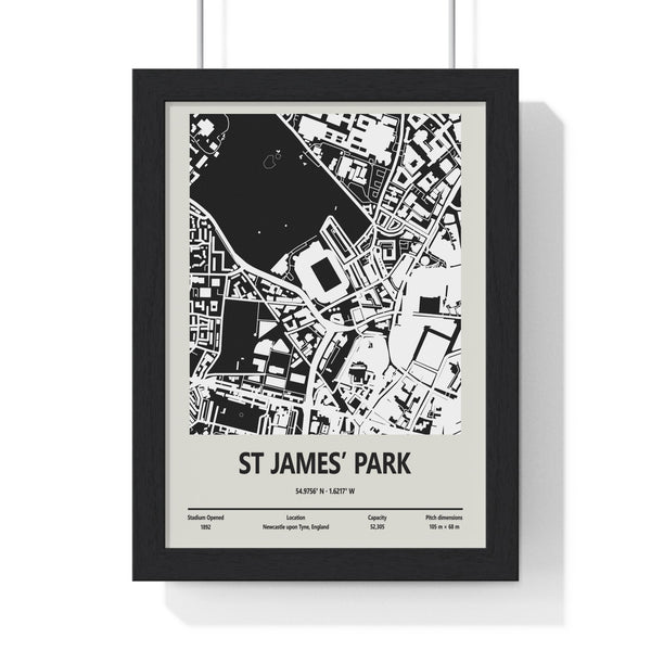St James' Park stadium map print framed black and white Newcastle United wall art