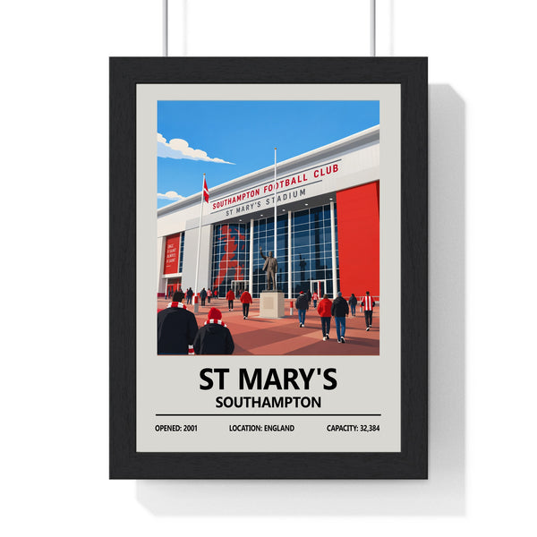 St Mary's Stadium print framed in black Poster Kingz frame, Southampton FC wall art