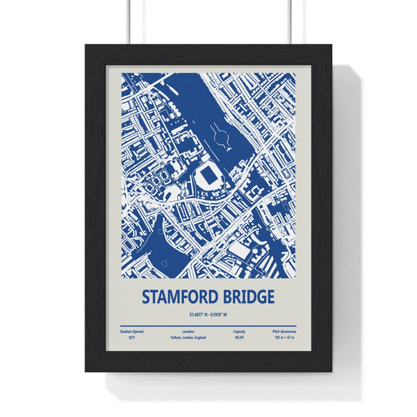 Stamford Bridge stadium map print framed in black MDF frame