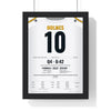 Pittsburgh Steelers Super Bowl XLIII Poster - Santonio Holmes 10 Toe-Tap Touchdown Jersey Print framed in a black frame, ready to hang
