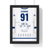 Steven Stamkos 2020 Cup Final Game 3 Goal Poster - Tampa Bay Lightning 91 Hockey Jersey Print framed in a black frame, ready to hang