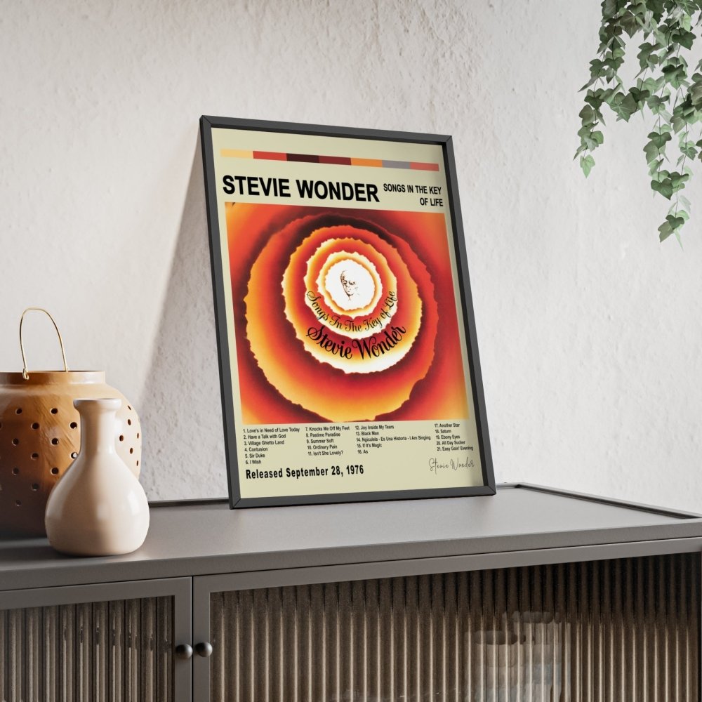 Stevie Wonder Album Cover Poster - Poster Kingz - A5 (unframed) - White - Songs in the Key of Life