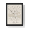 Stockholm street map poster in cream, minimal city map print framed in a black frame