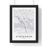 Stockholm street map poster in white, minimal city map print framed in a black frame