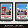 Stoke City Then & Now Stadium Set | Victoria Ground + bet365 Stadium Prints - framed prints shown together as a set