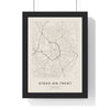 Stoke-on-Trent street map poster in cream, minimal city map print framed in a black frame