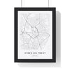 Stoke-on-Trent street map poster in white, minimal city map print framed in a black frame