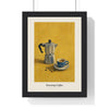 Stovetop Coffee Moka Pot Print framed in a black frame, ready to hang