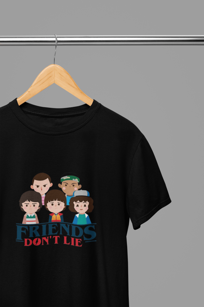 Stranger Things Friends Don't Lie - TV Show T-Shirt/Sweatshirt - Poster Kingz - S - Black - T-Shirt