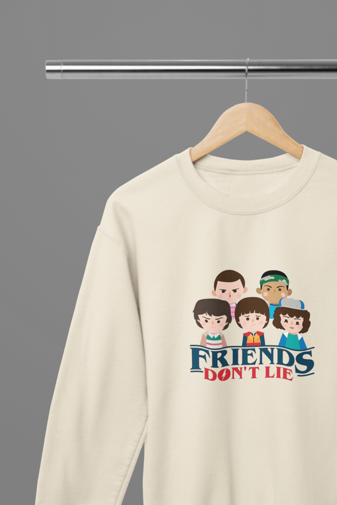 Stranger Things Friends Don't Lie - TV Show T-Shirt/Sweatshirt - Poster Kingz - S - Sand - Sweatshirt