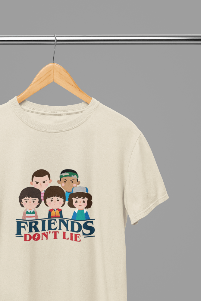 Stranger Things Friends Don't Lie - TV Show T-Shirt/Sweatshirt - Poster Kingz - S - Sand - T-Shirt