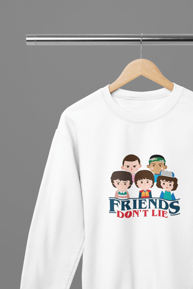 Stranger Things Friends Don't Lie - TV Show T-Shirt/Sweatshirt - Poster Kingz - S - White - Sweatshirt