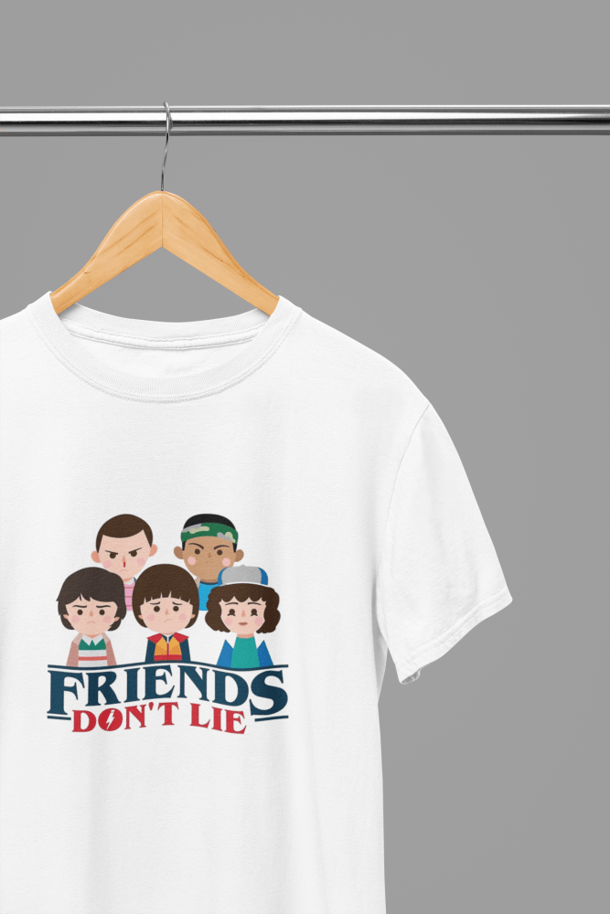 Stranger Things Friends Don't Lie - TV Show T-Shirt/Sweatshirt - Poster Kingz - S - White - T-Shirt