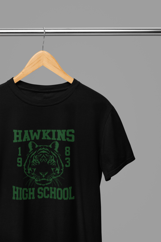 Stranger Things Hawkins High School - TV Show T-Shirt/Sweatshirt - Poster Kingz - S - Black - T-Shirt